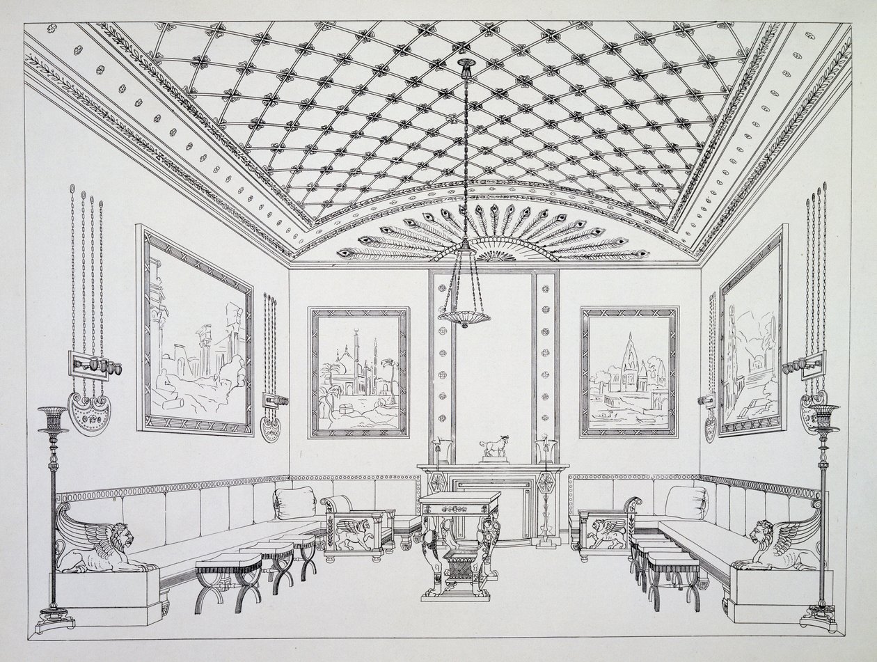 Sala de desenho, ilustração de Mobiliário Doméstico e Decoração de Interiores de Thomas Hope