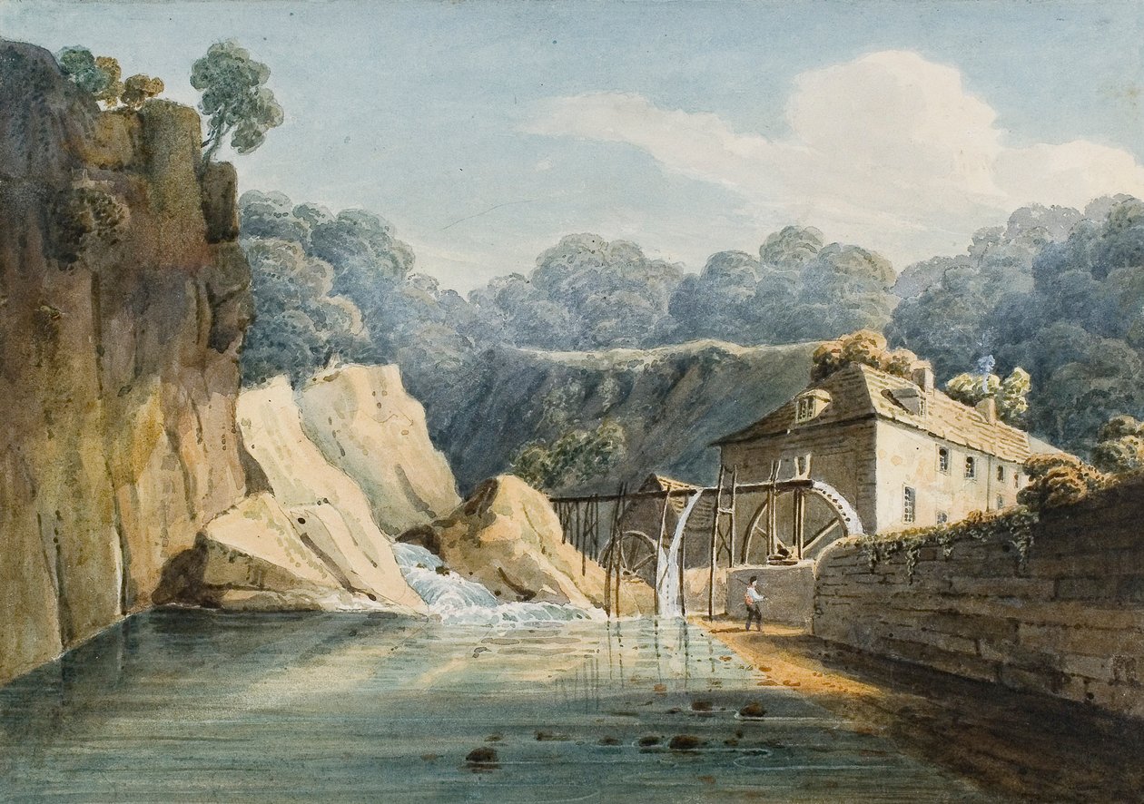 Moinho de Aberdulais (aguarela e lápis sobre papel) de Thomas Hornor