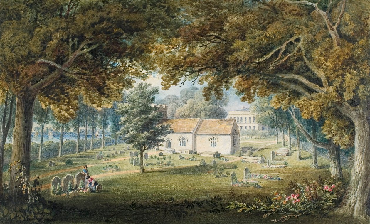 Briton Ferry, Churchyard (aguarela, lápis e goma-arábica sobre papel) de Thomas Hornor