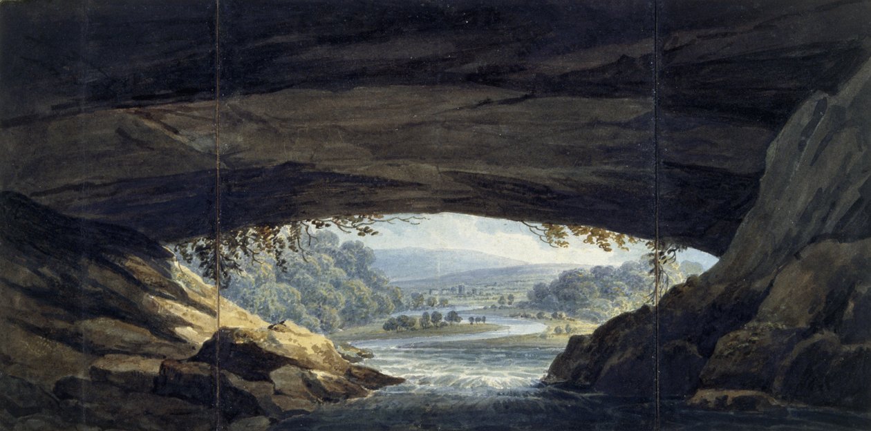 Interior da gruta de Porth yr Ogof (aguarela sobre papel) de Thomas Hornor