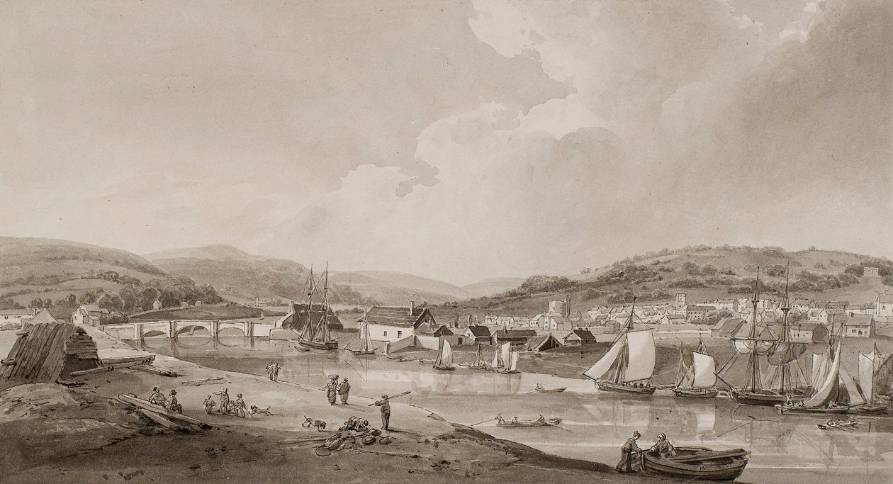 Neath, a partir da margem sul do rio (aguarela e lápis sobre papel) de Thomas Hornor