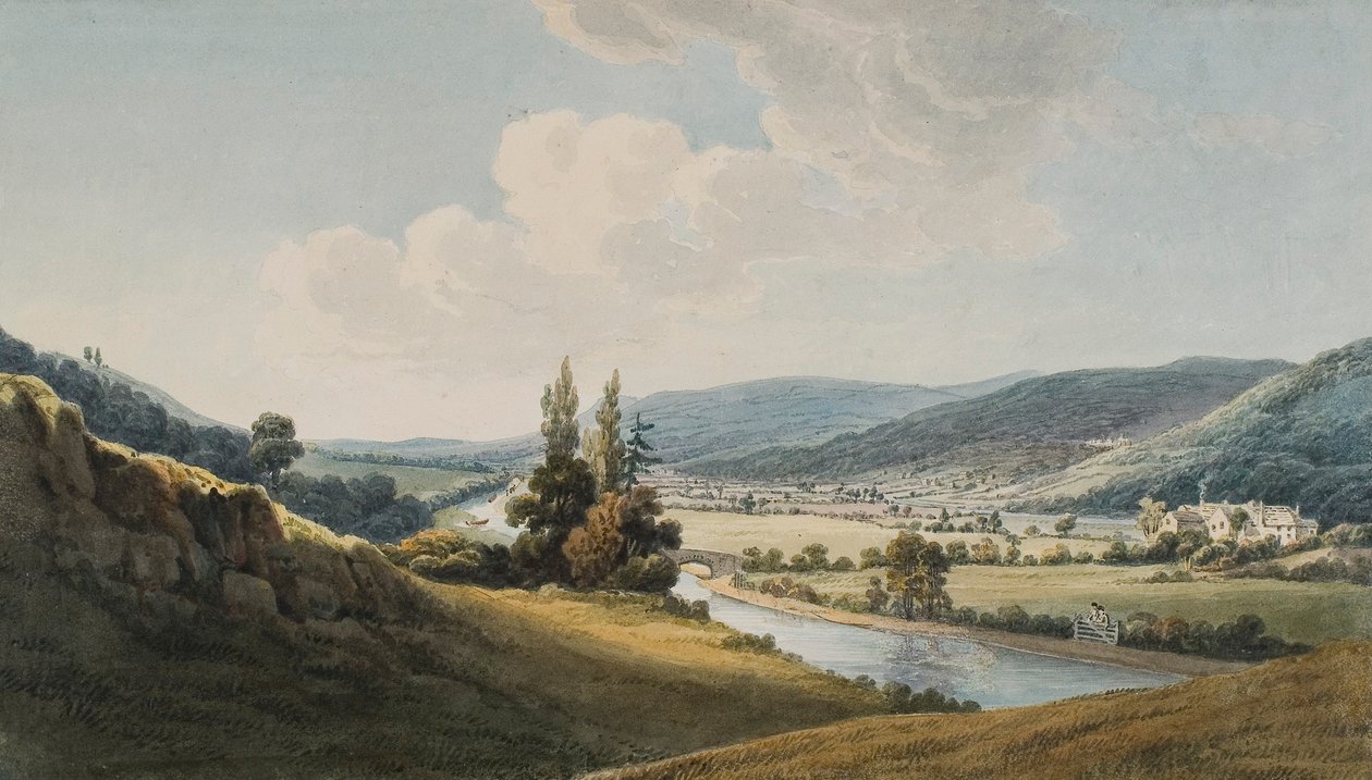 O Vale de Neath, Melincourt à direita (aguarela e lápis sobre papel) de Thomas Hornor