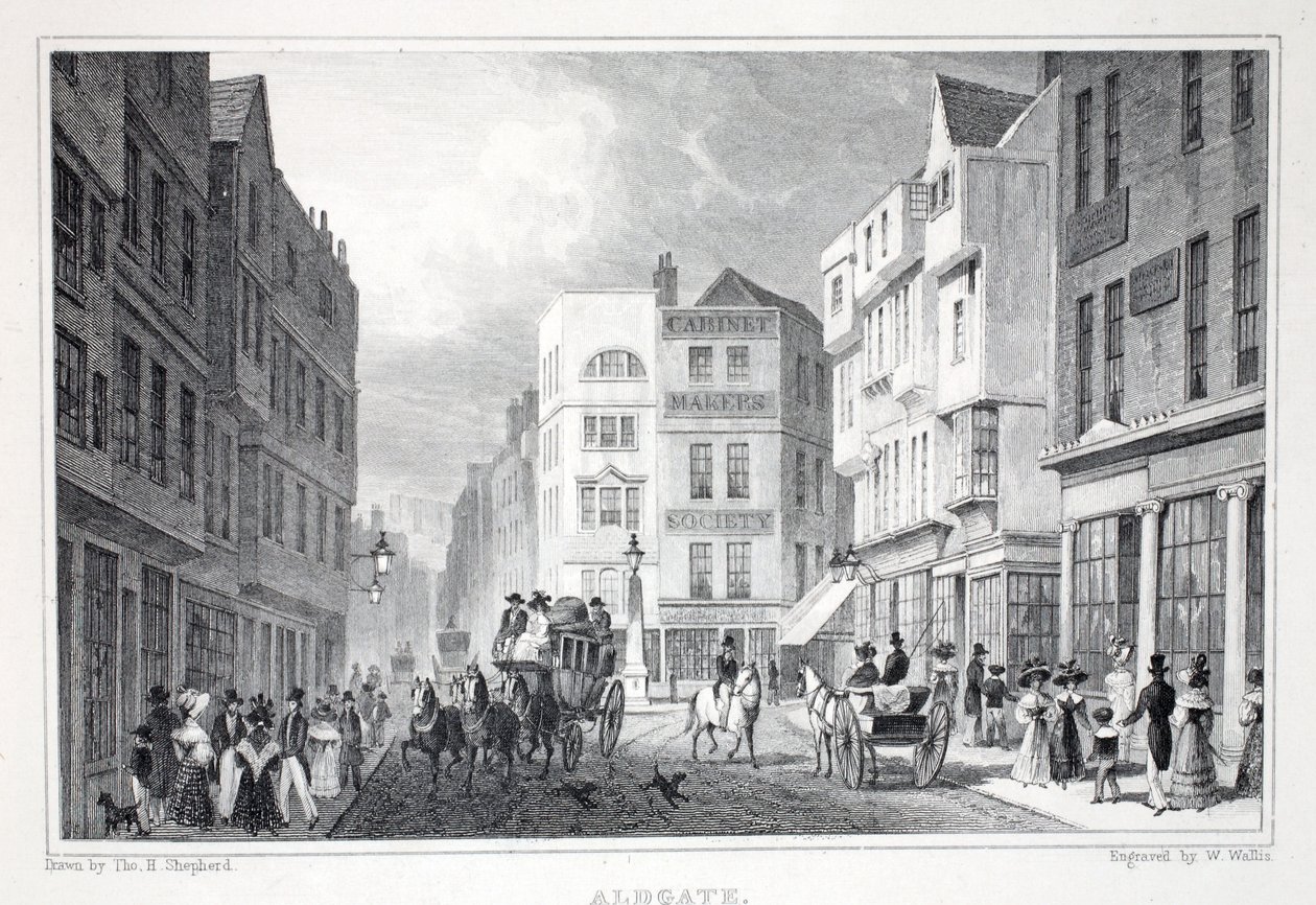 Aldgate, do pub "London and its Environs in the 19th Century". Jones und Co., 1827-1829 de Thomas Hosmer Shepherd