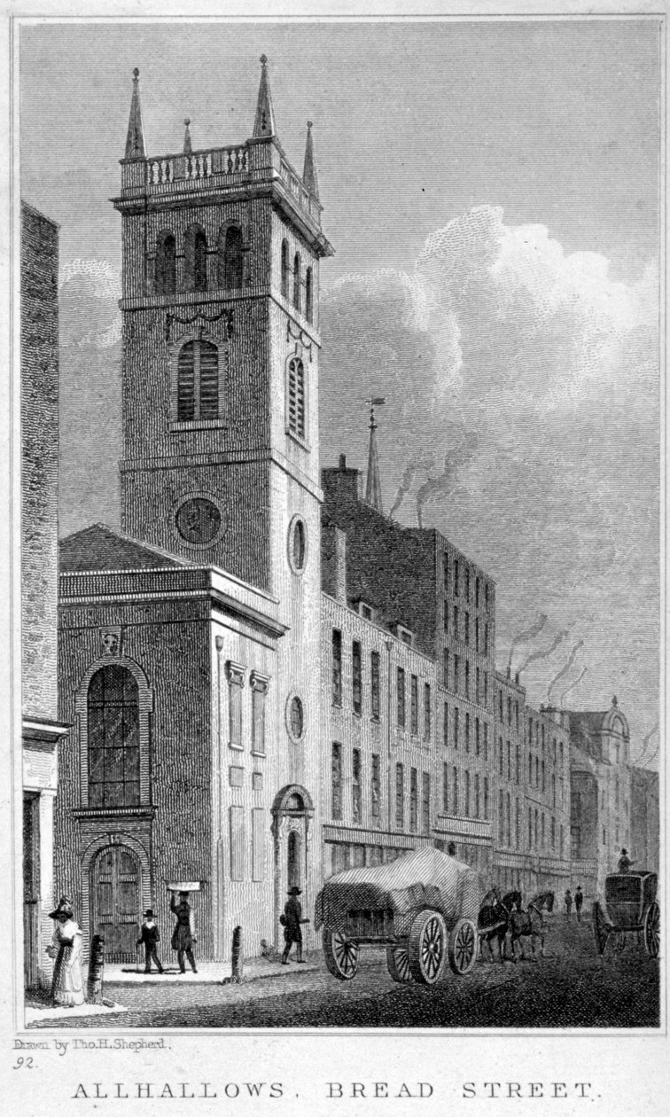 All Hallows Church, Bread Street, Londres, 1829 de Thomas Hosmer Shepherd