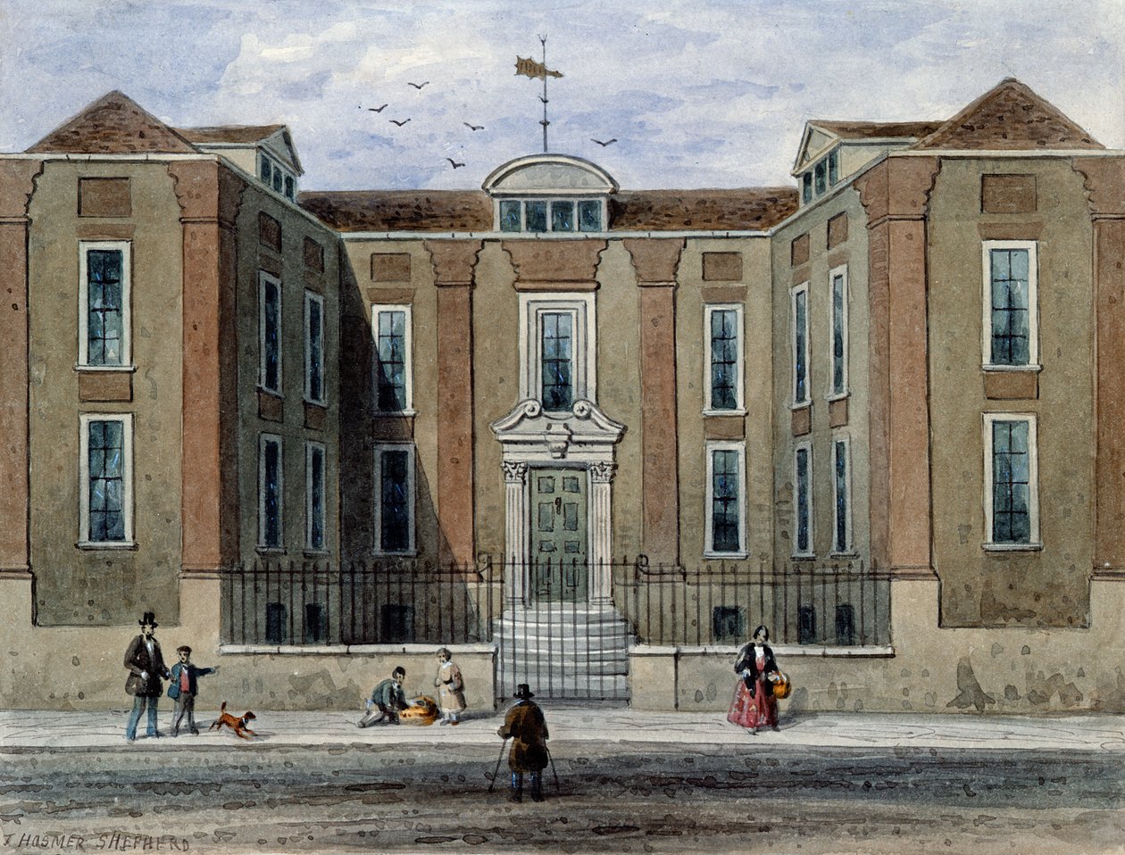 Uma antiga mansão, chamada Pitchett Hall, lado sul da Union St., Southward, 1828 de Thomas Hosmer Shepherd