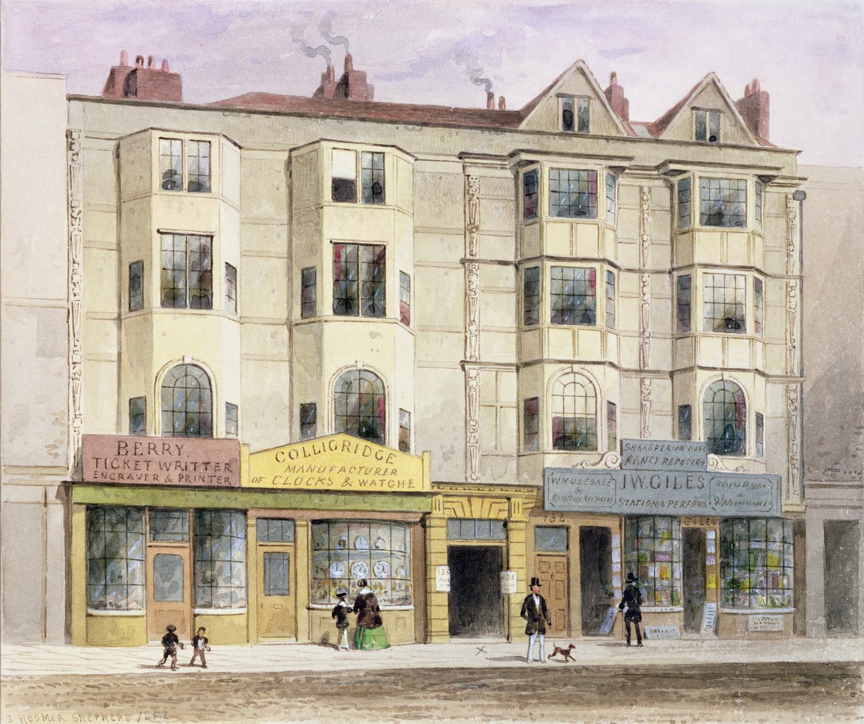 Uma antiga casa chamada Half Moon Tavern, no lado oeste da Aldersgate Street, 1852 de Thomas Hosmer Shepherd