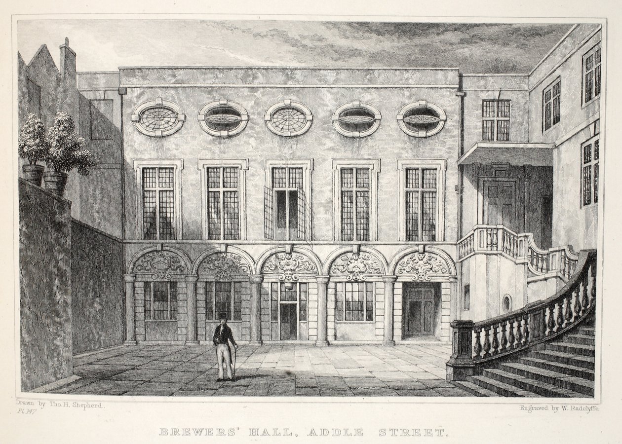 Brewer&39;s Hall, Addle Street, de Londres e seus arredores no pub do século XIX. Jones und Co., 1827-1829 de Thomas Hosmer Shepherd
