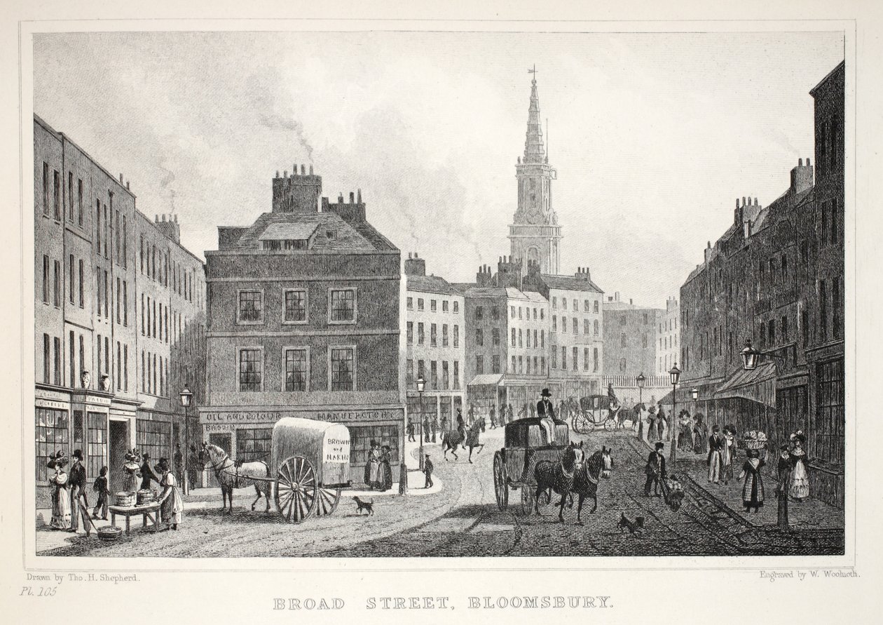Broad Street, Bloomsbury, do pub "London and its Environs in the 19th Century". Jones und Co., 1827-1829 de Thomas Hosmer Shepherd