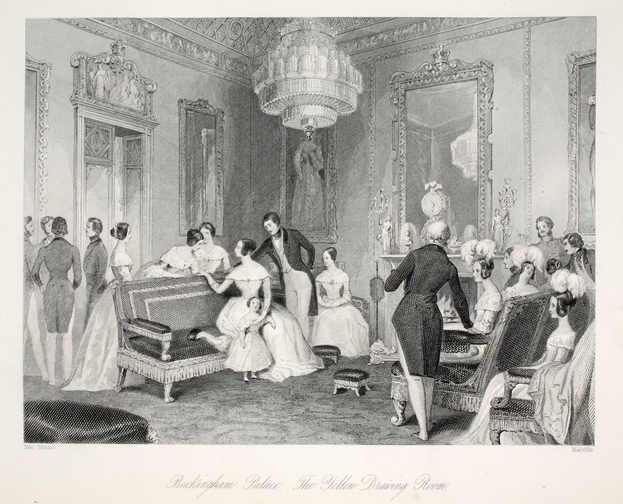 Palácio de Buckingham, a sala de desenho amarelo, do pub &39;London Interiors with their Costumes and Ceremonies&39;. Joseph Mead, Londres, c.1843 (gravura em aço) de Thomas Hosmer Shepherd