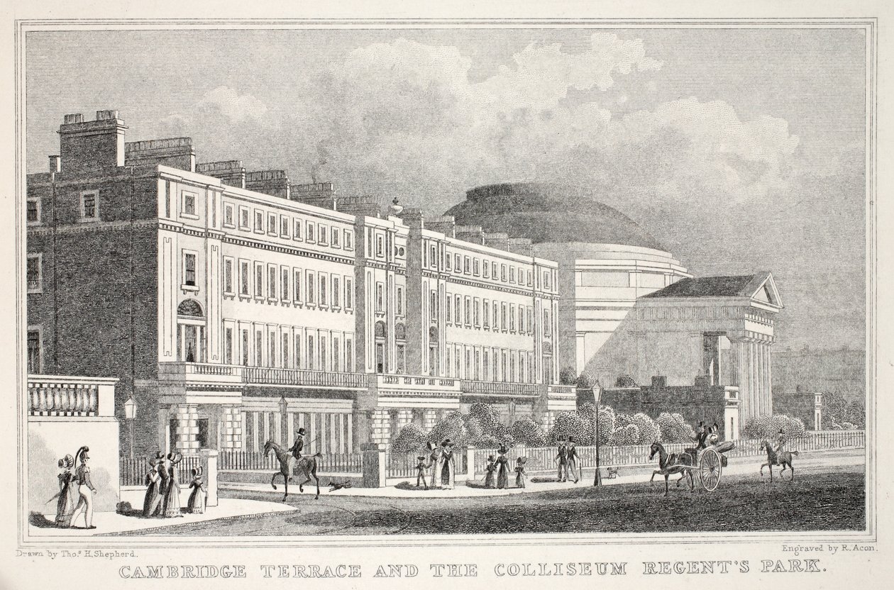 Cambridge Terrace e o Colliseum, Regent&39;s Park, do pub "London and its Environs in the 19th Century". Jones und Co., 1827-1829 de Thomas Hosmer Shepherd