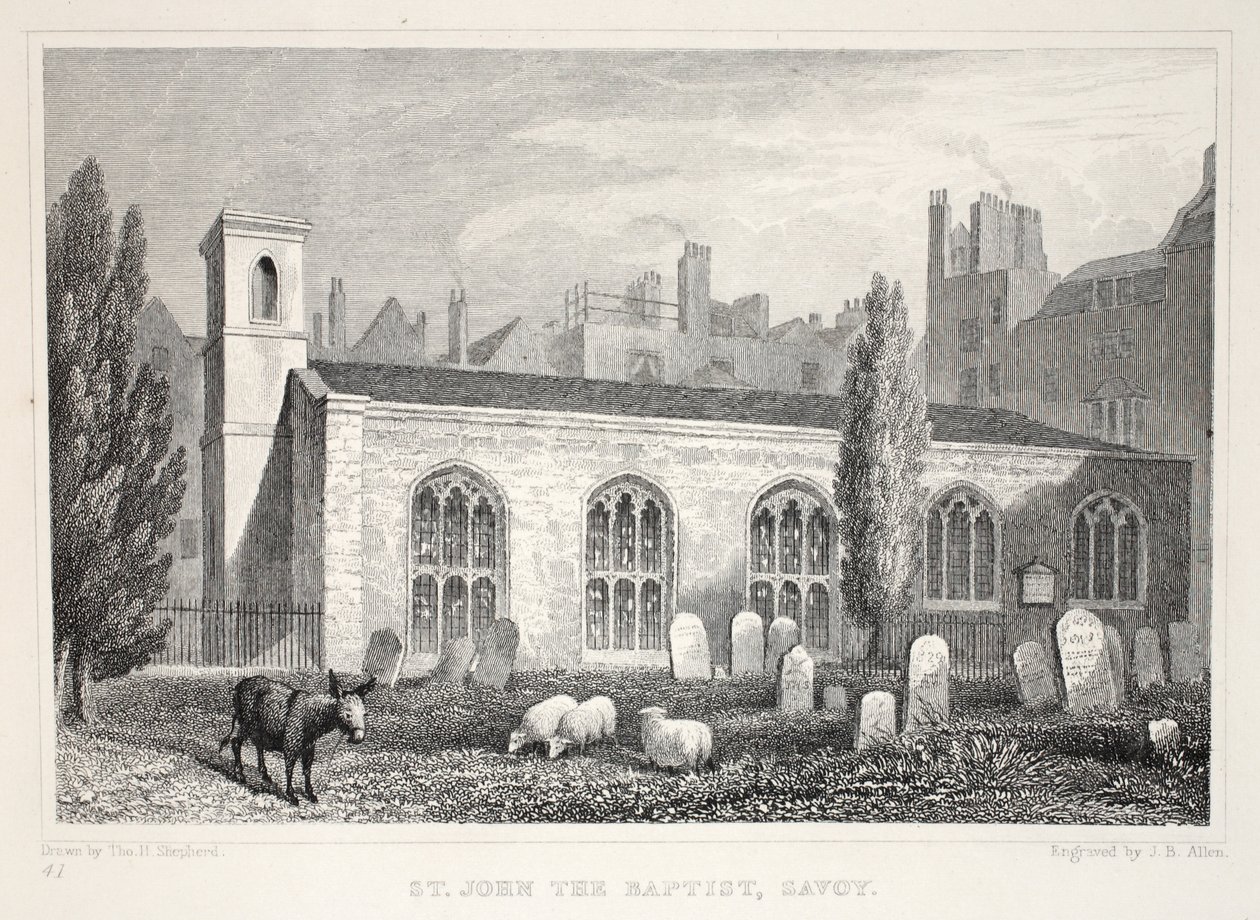 Igreja de São João Batista, Sabóia, do pub "Londres e seus arredores no século XIX". Jones und Co., 1827-1829 de Thomas Hosmer Shepherd
