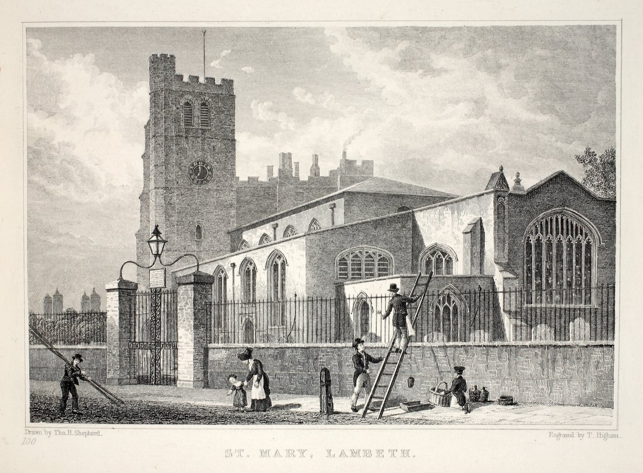 Igreja de Santa Maria, Lambeth, do pub "Londres e seus arredores no século XIX". Jones und Co., 1827-1829 de Thomas Hosmer Shepherd