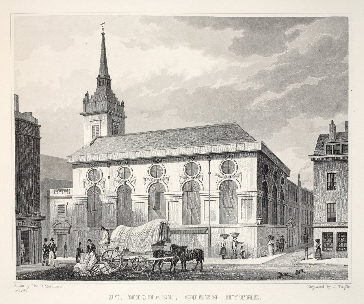 Igreja de São Miguel, Queenhithe, do bar &39;London and its Environs in the 19th century&39;. Jones und Co., 1827-1829 de Thomas Hosmer Shepherd