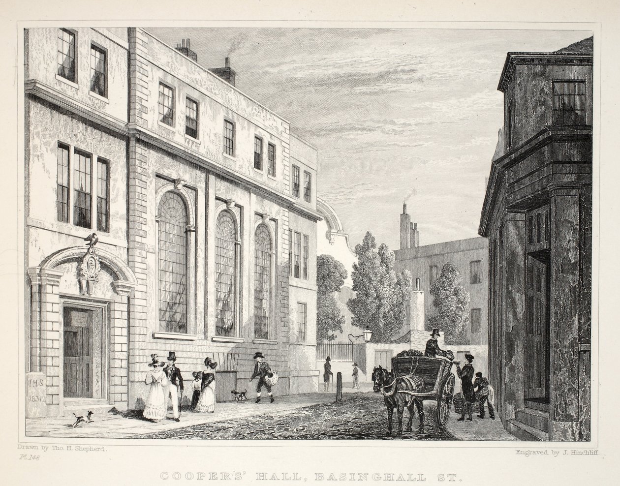 Salão de Cooper, Basinghall Street, de Londres e é Environs no pub do século XIX. Jones und Co., 1827-1829 de Thomas Hosmer Shepherd
