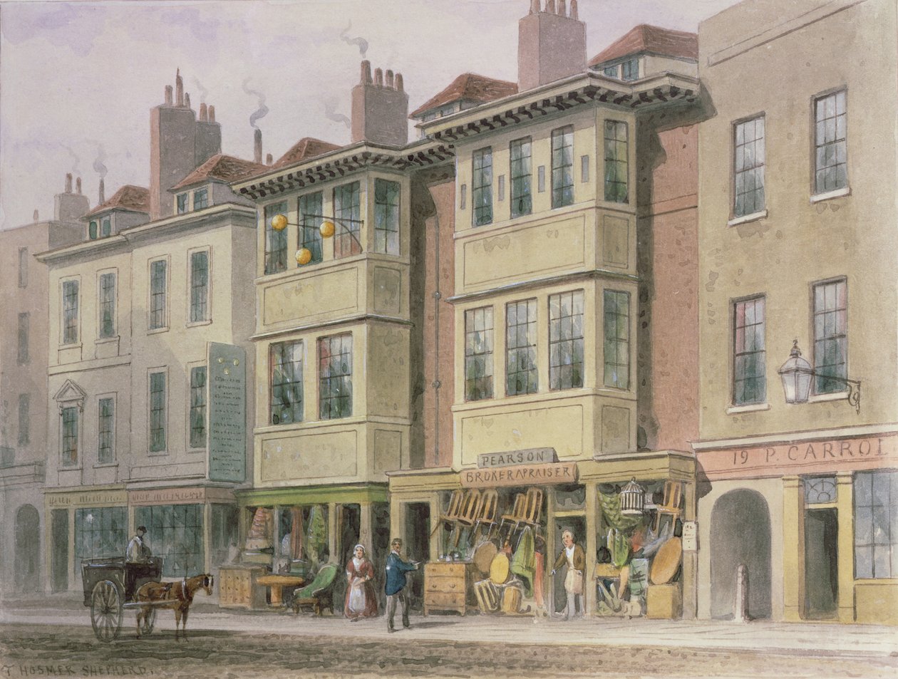 Crace XXVII-134 Old Houses on the East Side of Grays Inn Lane, olhando para Norte a partir de Holborn. de Thomas Hosmer Shepherd