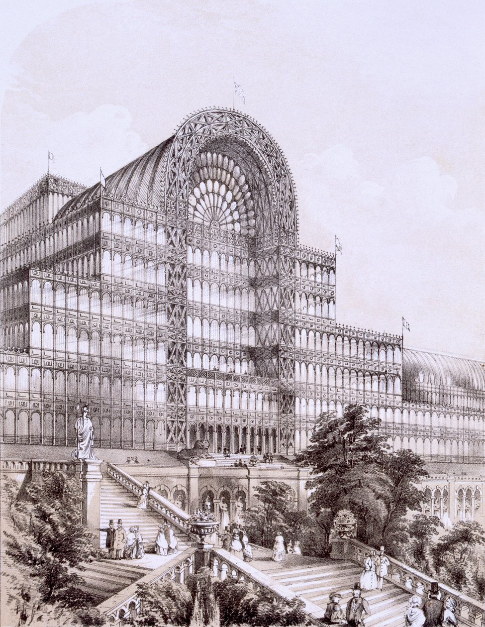 Palácio de Cristal em Sydenham, a frente do Grande Transepto, c.1851-55 de Thomas Hosmer Shepherd