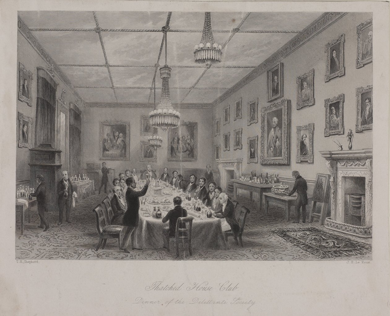Reunião de jantar da Sociedade Dilettanti, Taverna Thatched House em St Jamess Street, c.1840 de Thomas Hosmer Shepherd