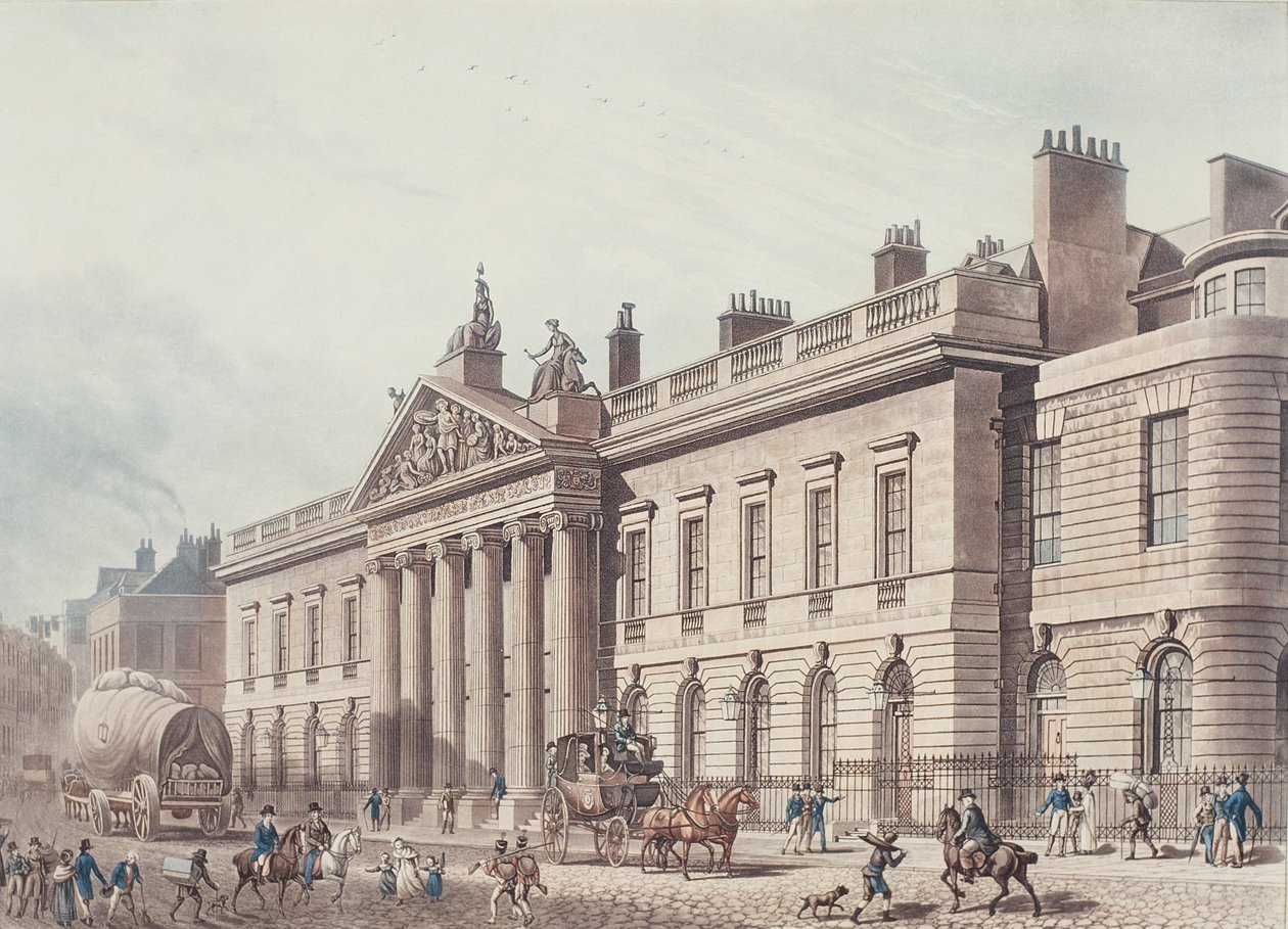 East India House, gravado por Joseph Constantine Stadler (fl.1780-1812), pub. por &39;Repository of Arts&39; de Ackermann (aquatint) (ver também 18619) de Thomas Hosmer Shepherd