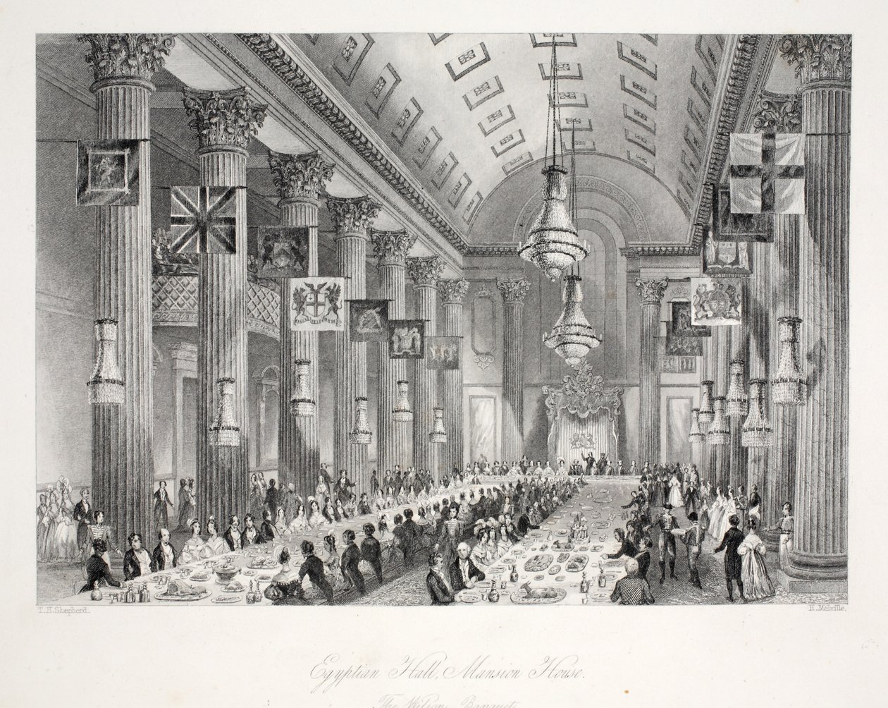 Egyptian Hall, Mansion House, do pub "London Interiors with Costumes and Ceremonies". Joseph Mead, Londres, c.1843 (gravura em aço) de Thomas Hosmer Shepherd