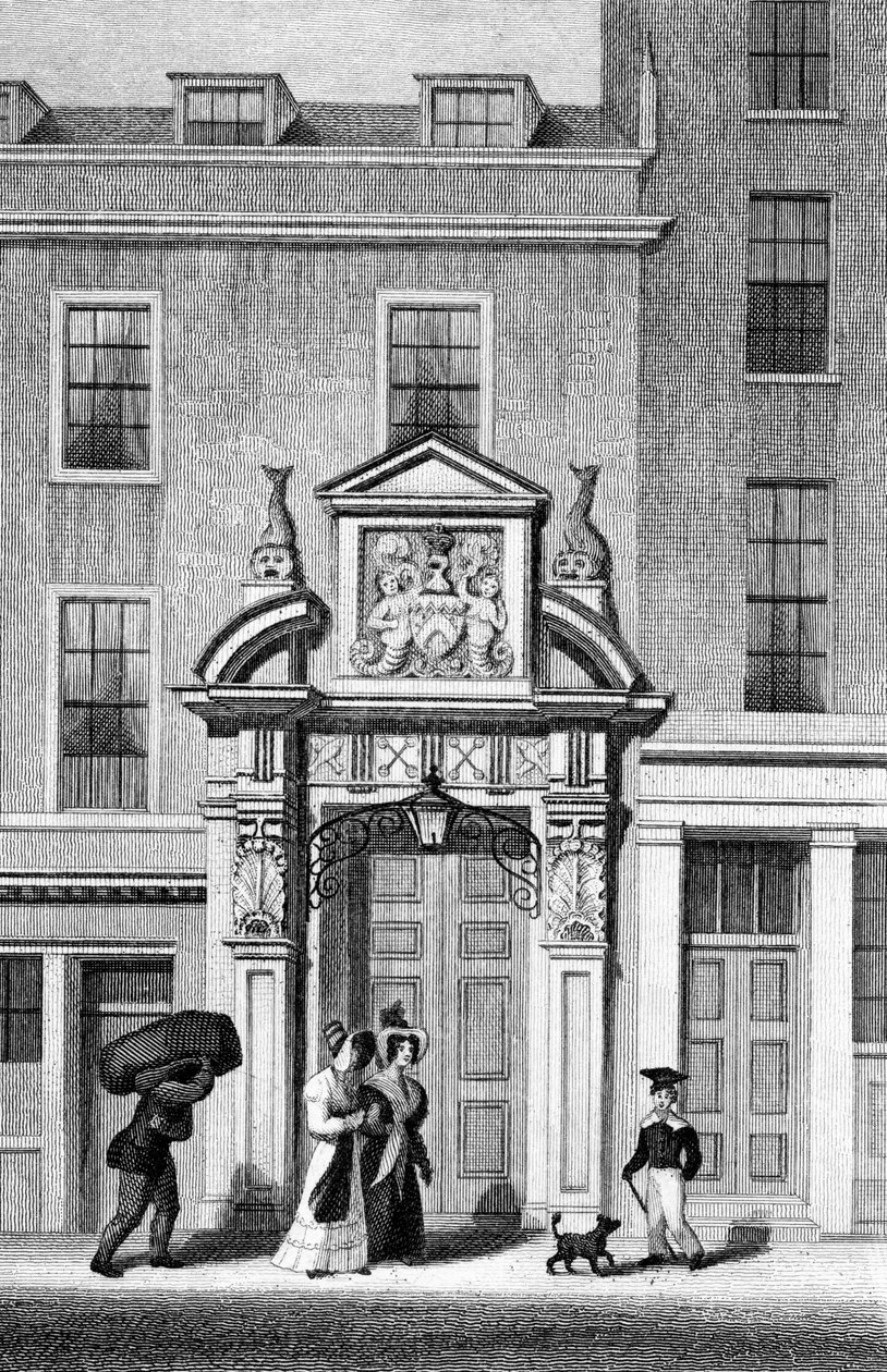 Peixaria Hall, Thames Street, gravada por J. Greig, c.1830 de Thomas Hosmer Shepherd