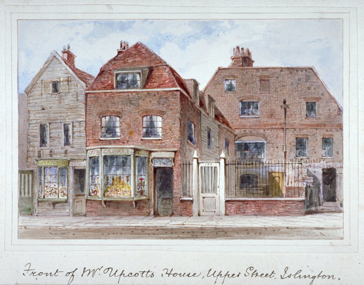 Vista frontal da casa do Sr. Upcott, Upper Street, Islington, Londres, c1835. de Thomas Hosmer Shepherd