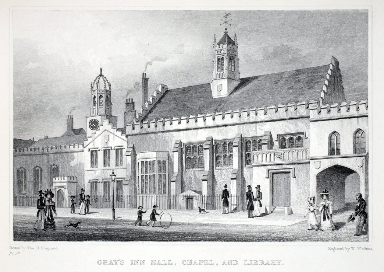 Grey&39;s Inn Hall, Capela e Biblioteca, do pub &39;London and its Environs in the 19th century&39;. Jones und Co., 1827-1829 de Thomas Hosmer Shepherd