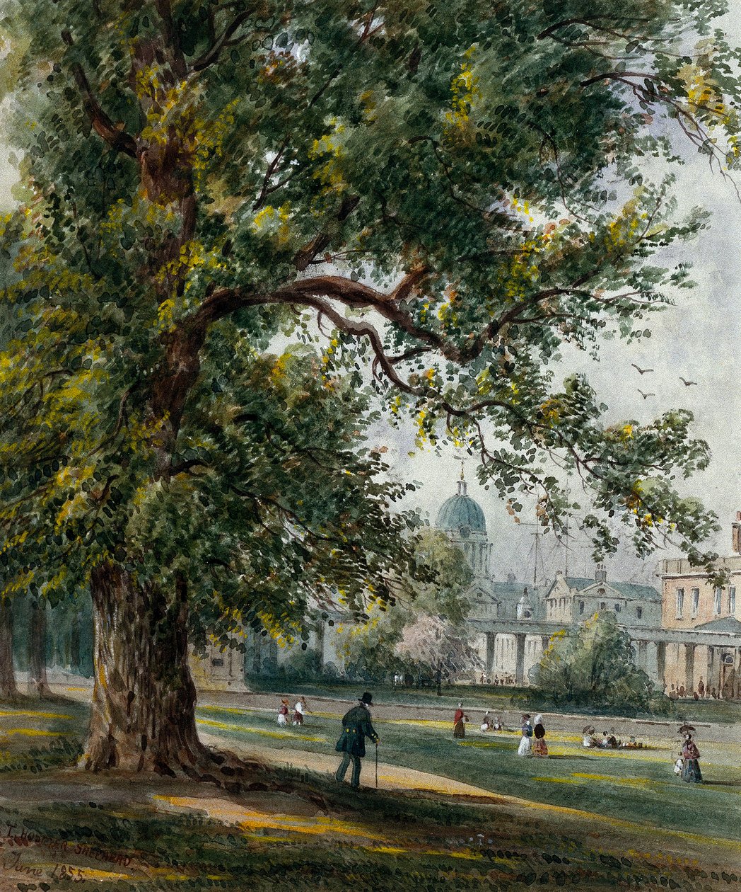 Greenwich Hospital a partir do parque, junho de 1855 (aguarela com grafite) de Thomas Hosmer Shepherd