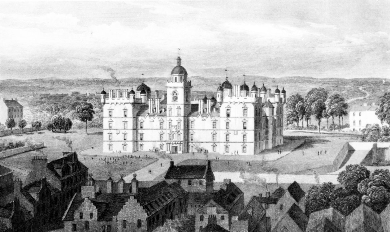 Hospital de Heriot, da Colina do Castelo, gravado por William Watkins, c.1830 de Thomas Hosmer Shepherd