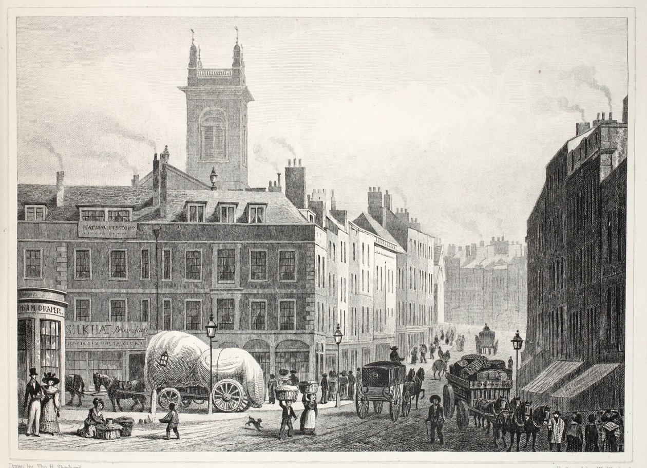 Ponte Holborn, Igreja de Santo André, etc., do pub "Londres e seus arredores no século XIX". Jones und Co., 1827-1829 de Thomas Hosmer Shepherd