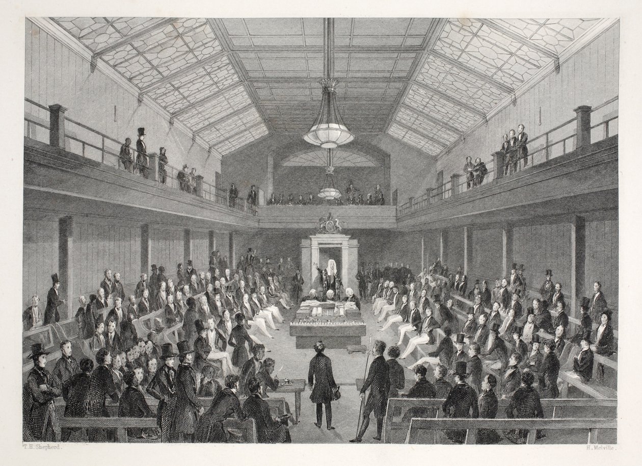 Câmara dos Comuns, do pub "London Interiors with their Costumes and Ceremonies". Joseph Mead, Londres, c.1843 (gravura em aço) de Thomas Hosmer Shepherd