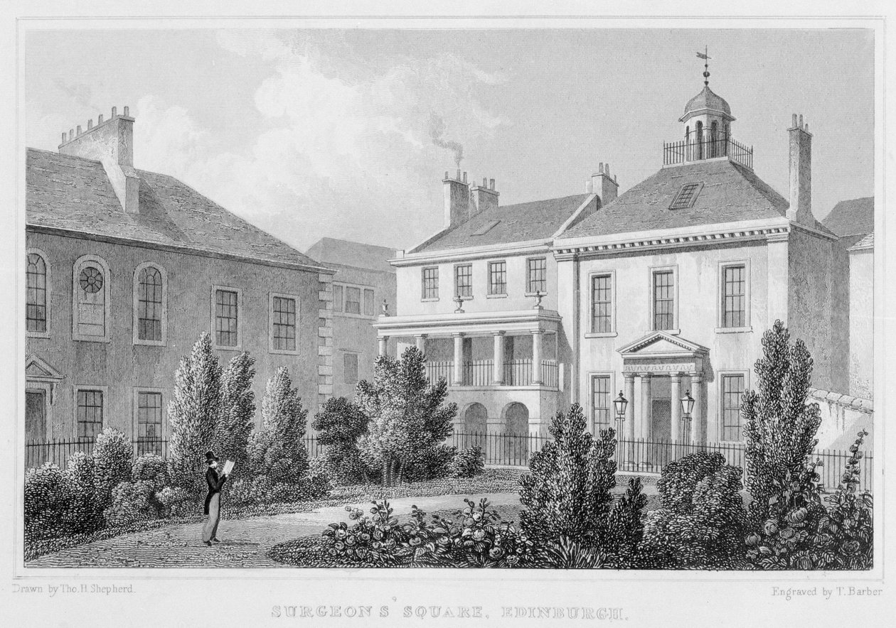 Casas na Praça dos cirurgiões, Edimburgo, gravada por Thomas Barber, 1829 de Thomas Hosmer Shepherd