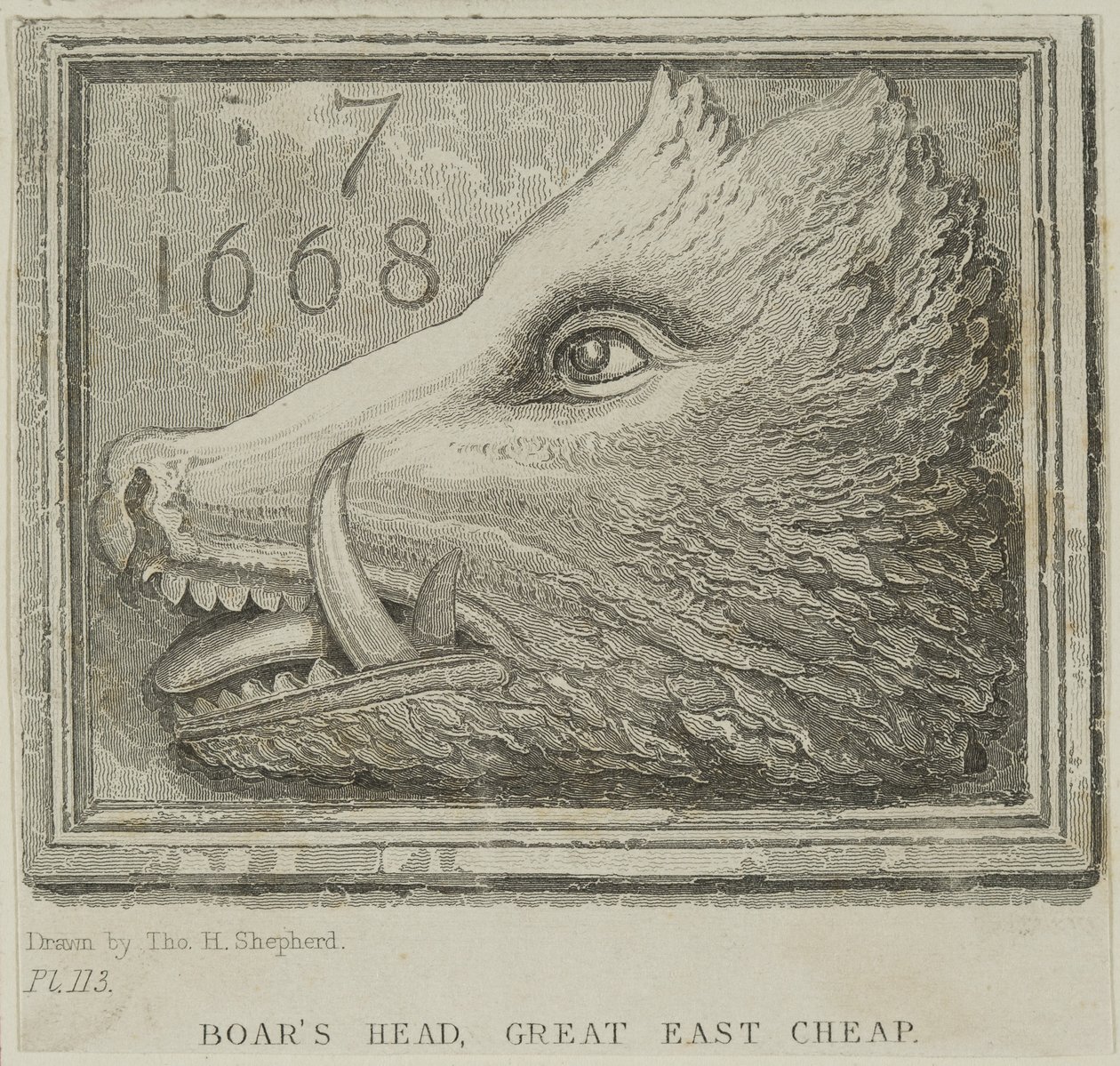 Sinal do Inn da Taverna Head dos Javalis em Eastcheap, c.1850 de Thomas Hosmer Shepherd