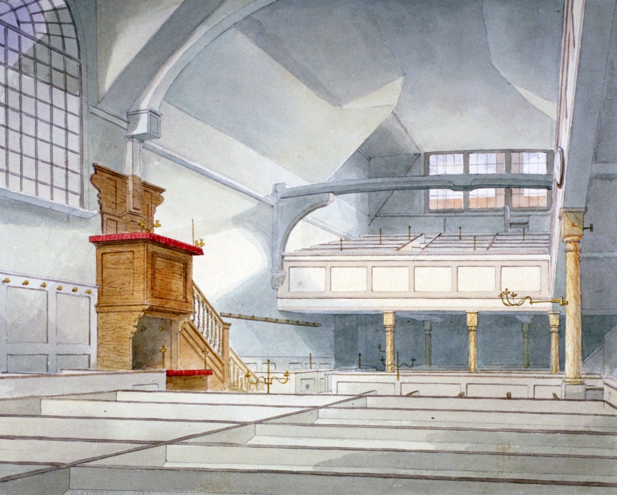 Vista interior da Igreja de São Bartolomeu-o-Grande, Smithfield, Cidade de Londres, 1821 de Thomas Hosmer Shepherd
