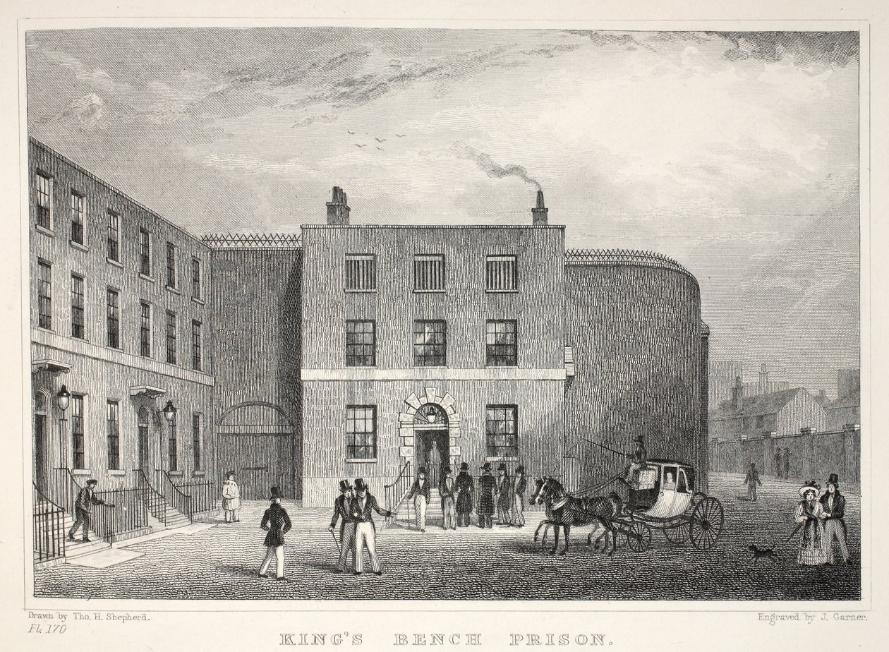 Prisão do Banco do Rei, Campos de São Jorge, do pub "Londres e seus arredores no século XIX". Jones und Co., 1827-1829 de Thomas Hosmer Shepherd