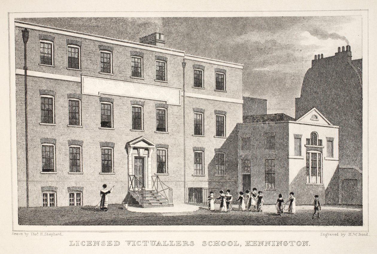 Escola Licensed Victuallers, Kennington, do pub "London and its Environs in the 19th Century". Jones und Co., 1827-1829 de Thomas Hosmer Shepherd