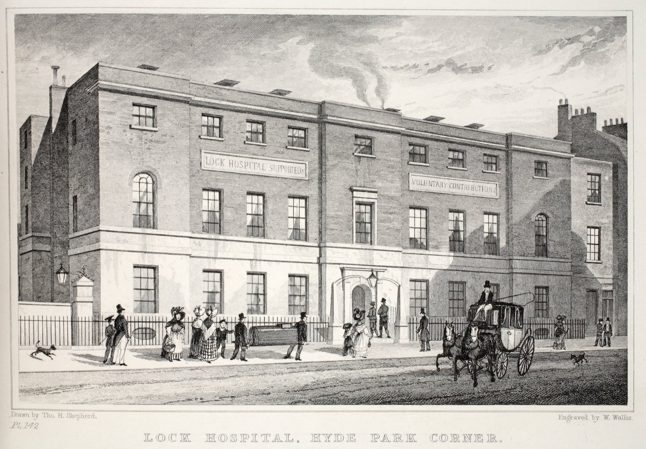Lock Hospital, Hyde Park Corner, do pub "London and its Environs in the 19th Century". Jones und Co., 1827-1829 de Thomas Hosmer Shepherd