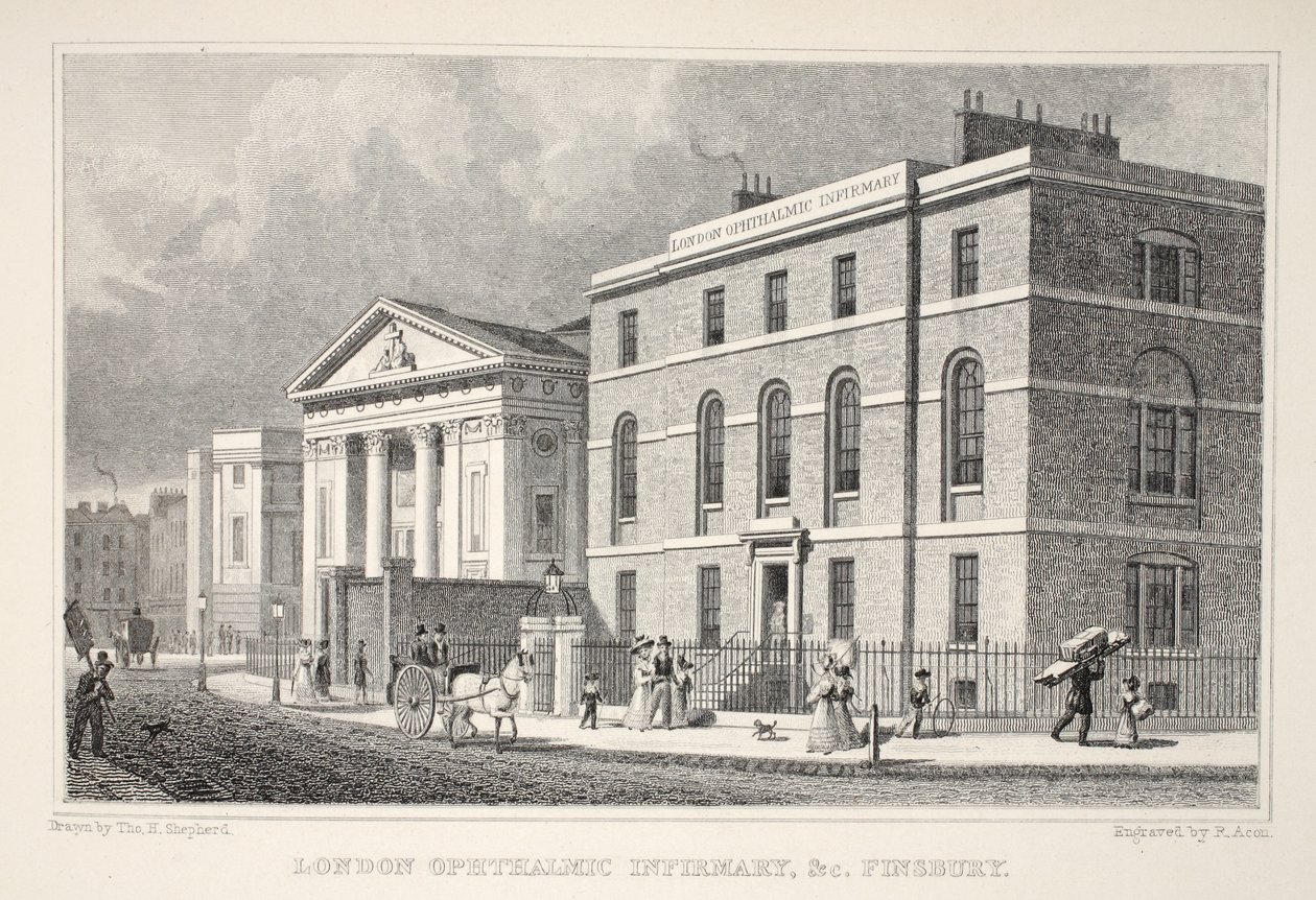 Londres Oftalmológica Infirmary etc. Finsbury, de &39;Londres e é Environs no décimo nono século&39; pub. Jones und Co., 1827-1829 de Thomas Hosmer Shepherd