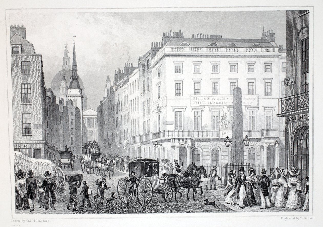 Ludgate Hill, da Fleet Street, do pub "London and its Environs in the 19th Century". Jones und Co., 1827-1829 de Thomas Hosmer Shepherd