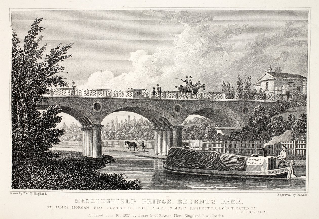 Macclesfield Bridge, Regent&39;s Park, do pub "London and its Environs in the 19th Century". Jones und Co., 1827-1829 de Thomas Hosmer Shepherd