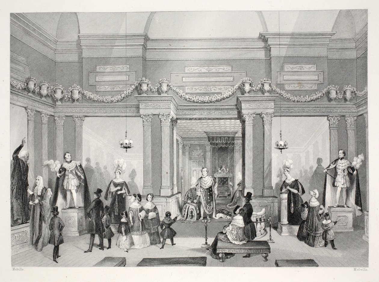 Exposição Madame Tussaud de Wax-Work, do pub "London Interiors with Costumes and Ceremonies". Joseph Mead, Londres, c.1843 (gravura em aço) de Thomas Hosmer Shepherd