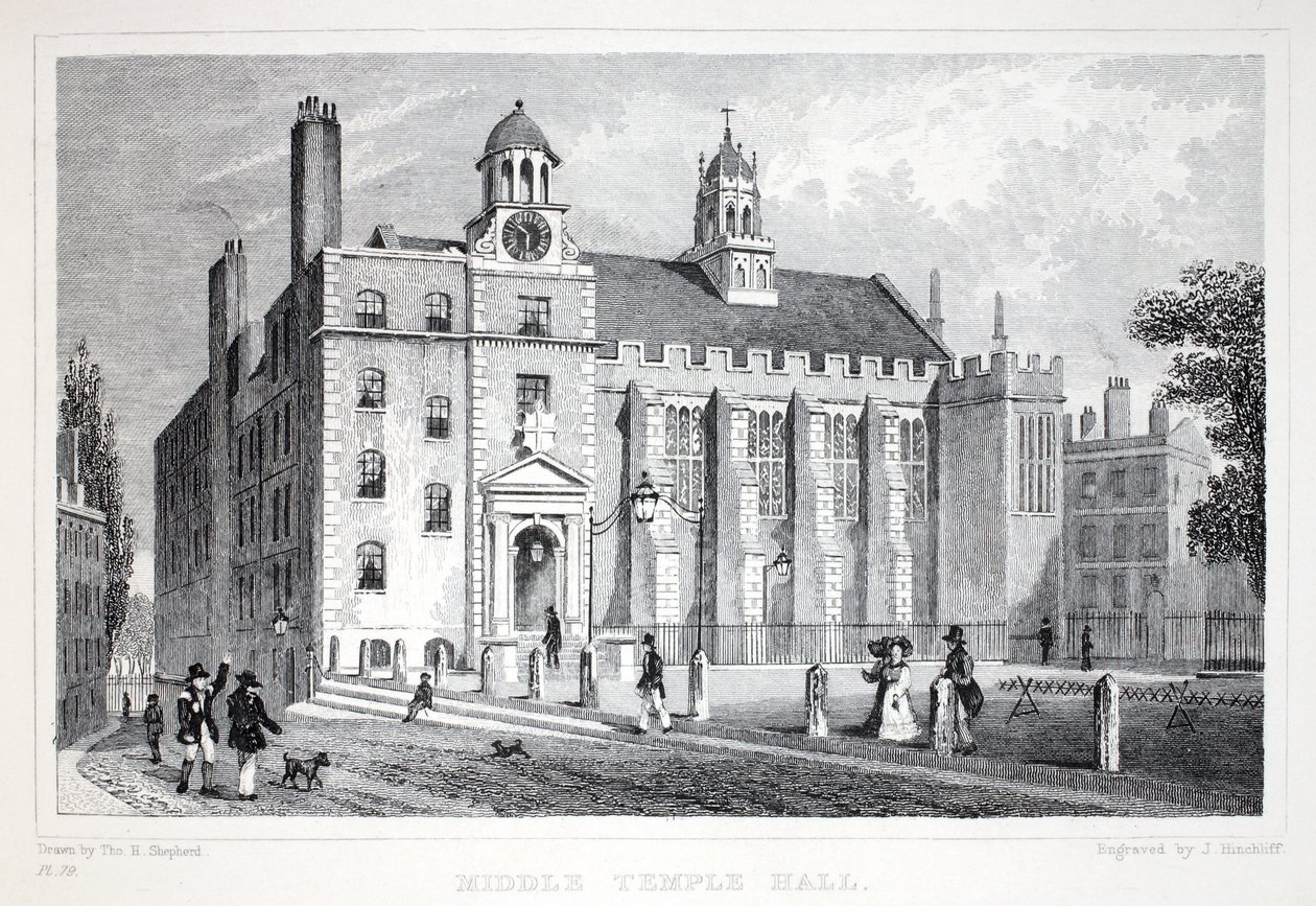 Middle Temple, do pub "London and its Environs in the 19th Century". Jones und Co., 1827-1829 de Thomas Hosmer Shepherd