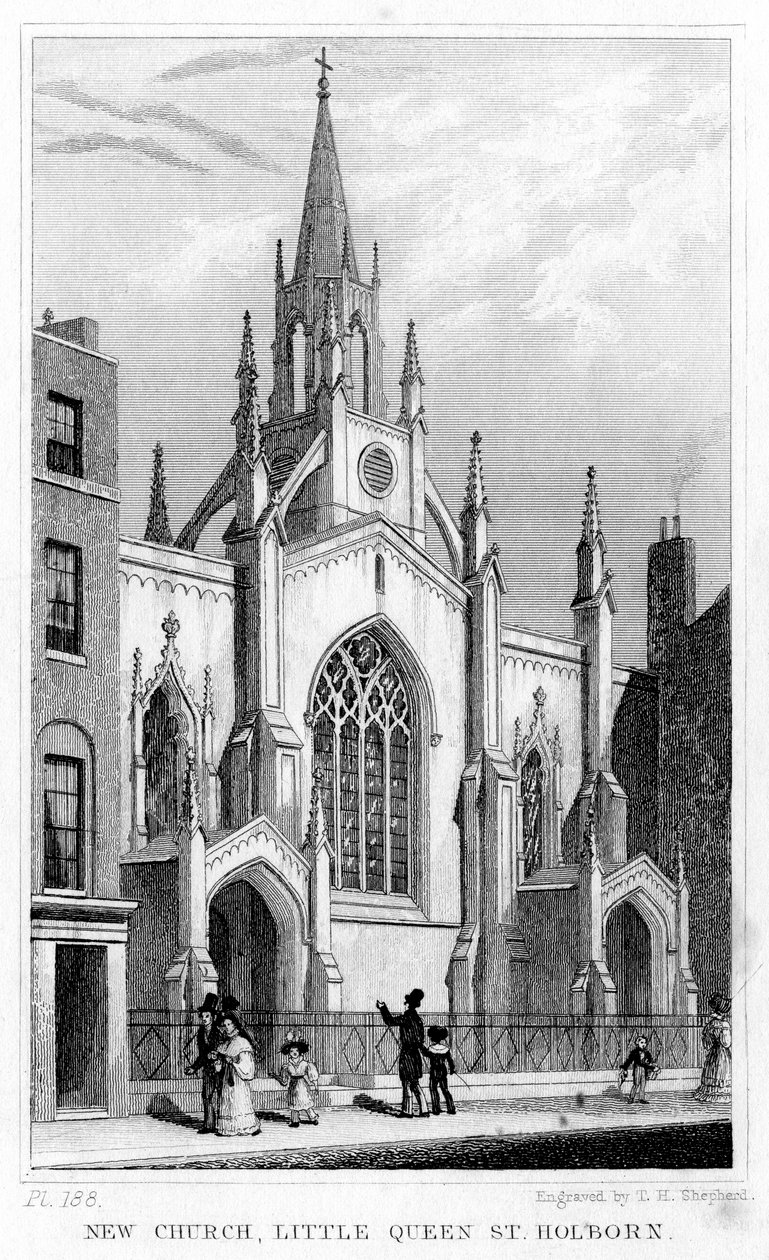 Igreja nova, rua pequena da rainha, Holborn, Londres, século XIX. de Thomas Hosmer Shepherd