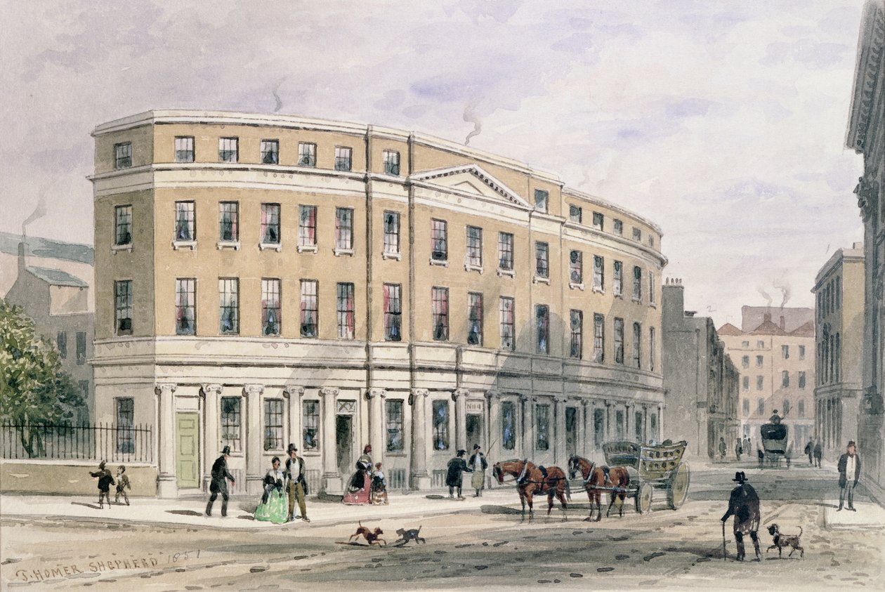 Novas casas na entrada da Gresham St, 1851 de Thomas Hosmer Shepherd