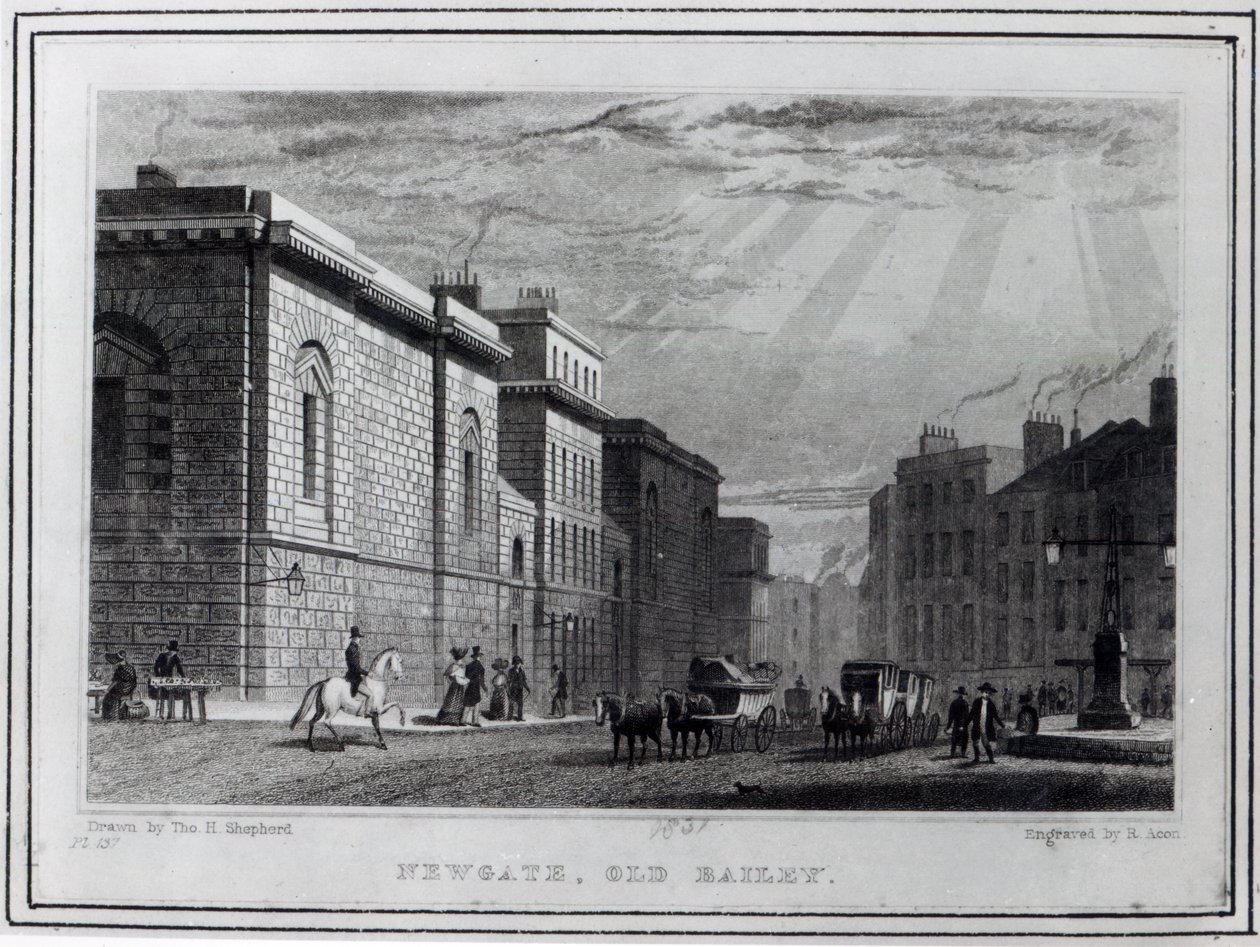 Prisão de Newgate e Old Bailey, gravada por Robert Acon, 1831 de Thomas Hosmer Shepherd