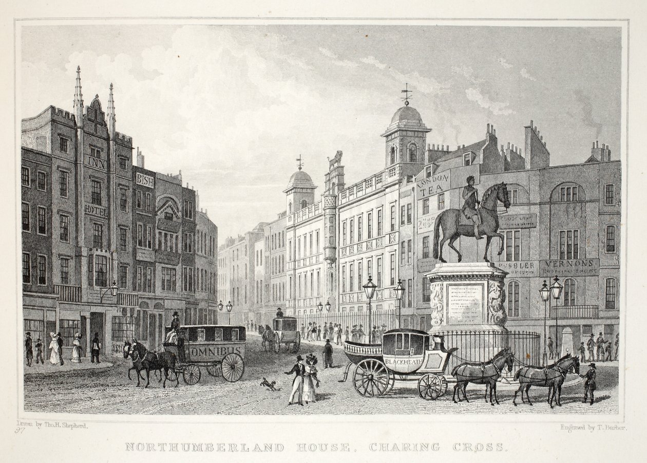 Northumberland House, Strand, do pub "London and its Environs in the 19th Century". Jones und Co., 1827-1829 de Thomas Hosmer Shepherd