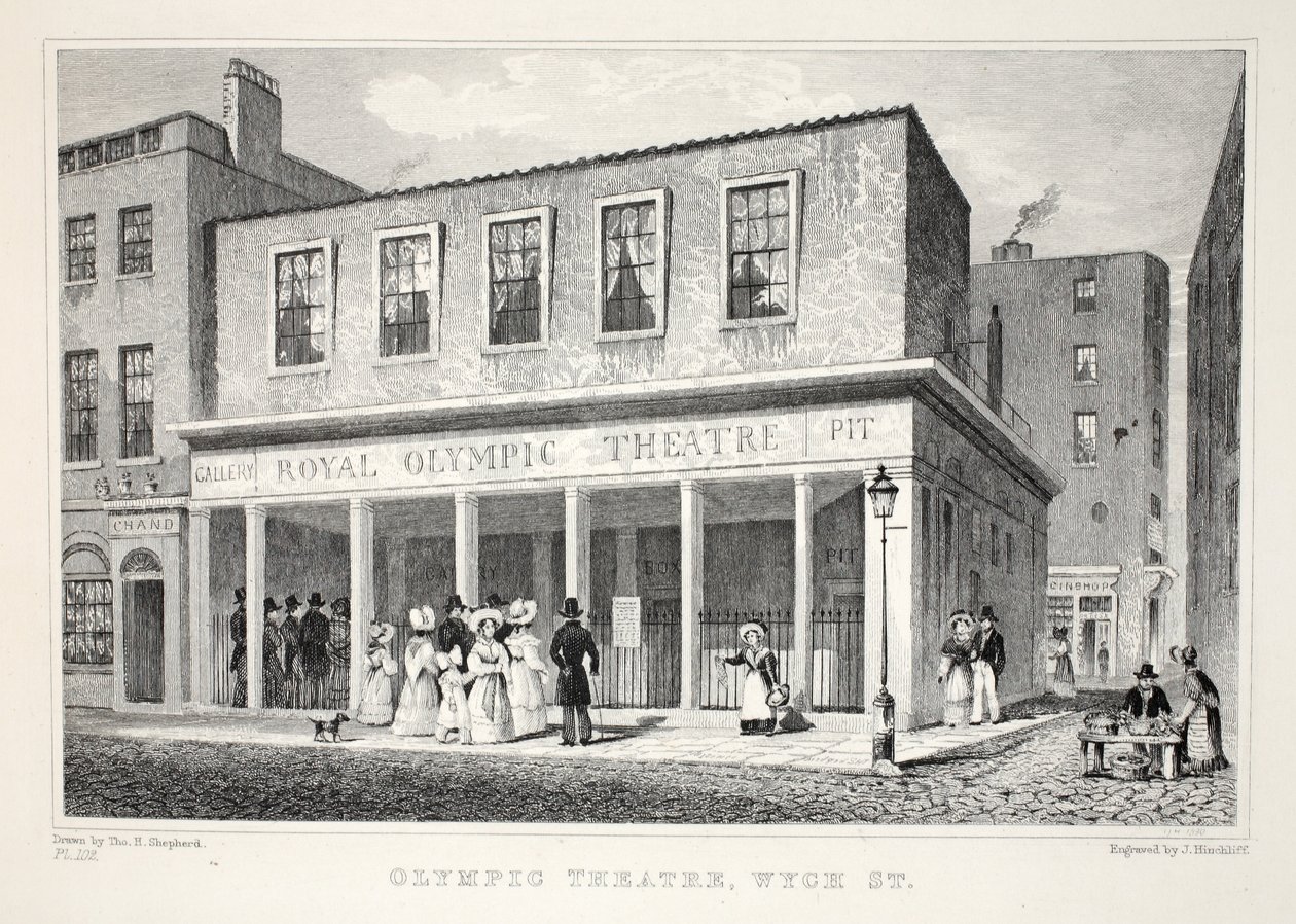 O Olympic Theatre, Wyck Street, do pub "London and its Environs in the 19th Century". Jones und Co., 1827-1829 de Thomas Hosmer Shepherd