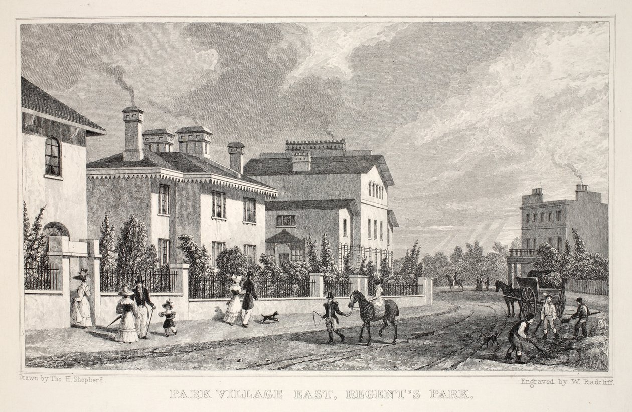 Park Village East, Regent&39;s Park, do pub "London and its Environs in the 19th Century". Jones und Co., 1827-1829 de Thomas Hosmer Shepherd