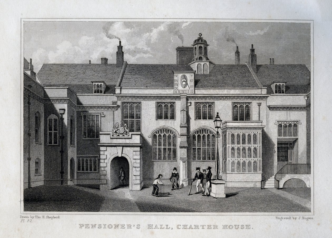 Salão dos Pensionistas, Charter House, gravado por John Rogers, 1830 de Thomas Hosmer Shepherd