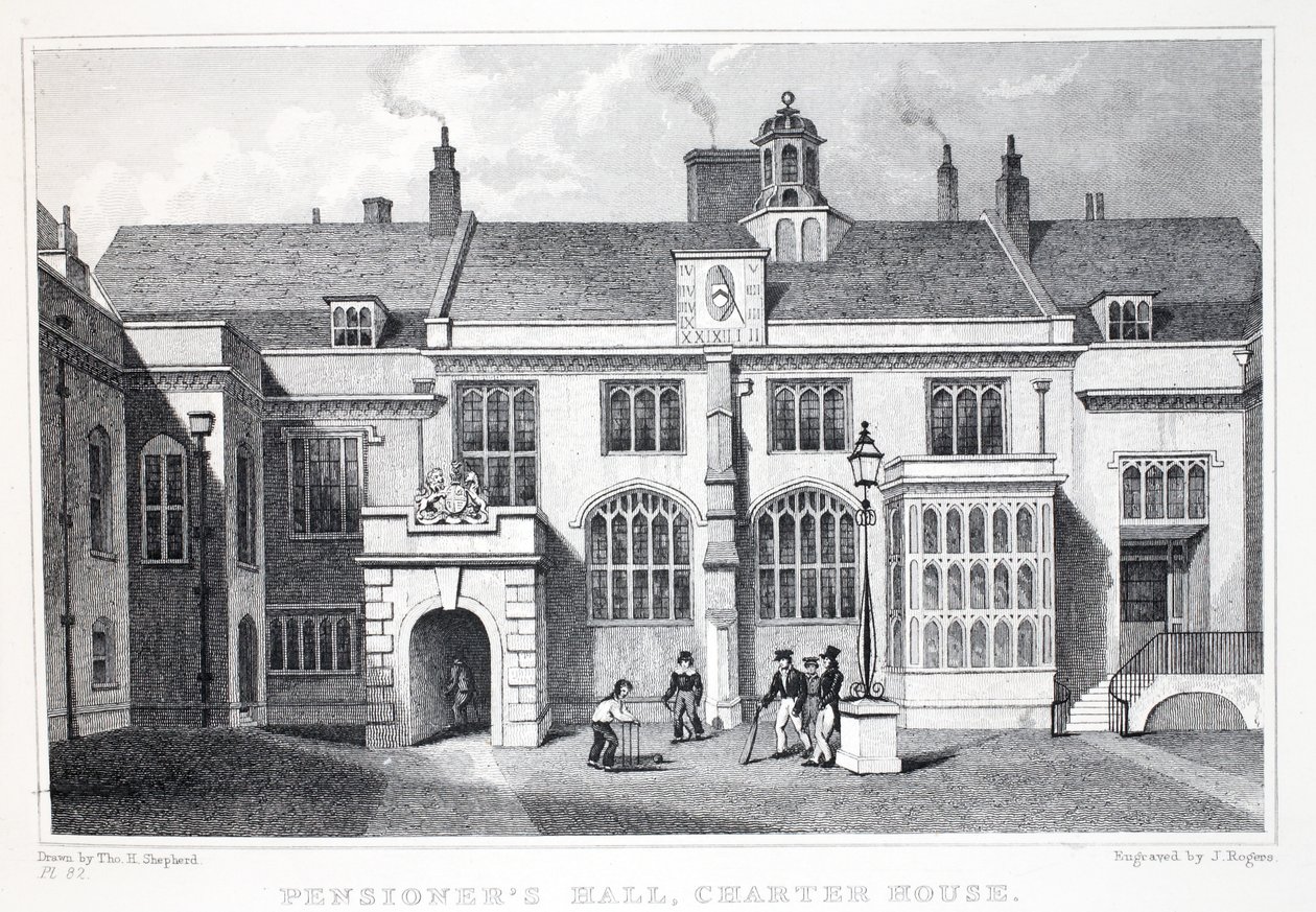 Pensioner Hall, Charter House, do pub "London and its Environs in the 19th Century". Jones und Co., 1827-1829 de Thomas Hosmer Shepherd