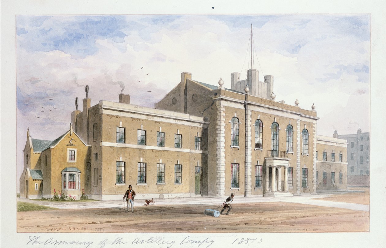 Royal Artillery House, Praça Finsbury, 1851 (wc no papel) de Thomas Hosmer Shepherd